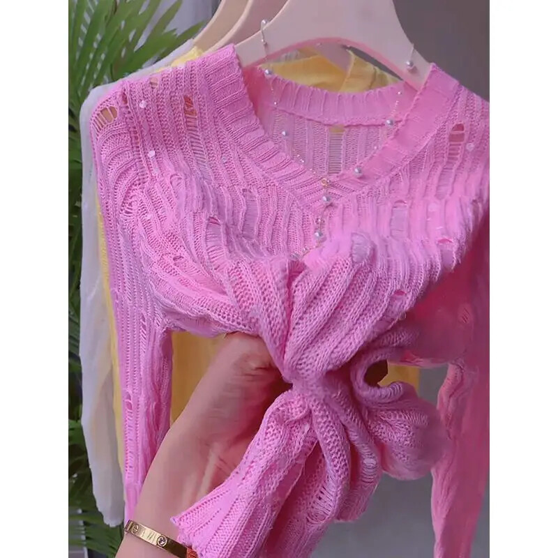 Rudens jauns, elegants sieviešu džemperis ar fliteriem, ar garām piedurknēm, moderns, izliekts trikotāžas džemperis, sieviešu plāns, ikdienas trikotāža 050P