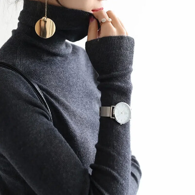 Ženski pulover Zimski kašmirski dolčevit Toplo pletivo Korejska ležerna jednobojna donja majica Modni pleteni puloveri Smeđi pulover