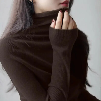 Ženski pulover Zimski kašmirski dolčevit Toplo pletivo Korejska ležerna jednobojna donja majica Modni pleteni puloveri Smeđi pulover