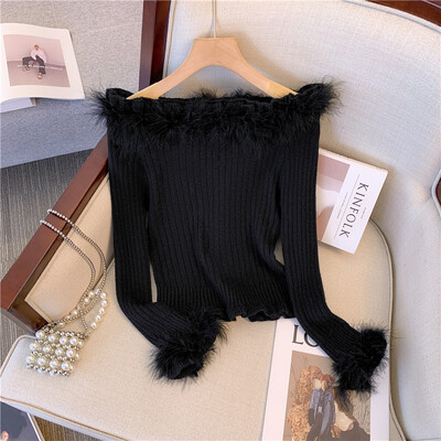 Rudens ziema sieviete Gjaru Mori Meitene korejiešu džemperis ar slīpu kakla džemperi ar garām piedurknēm Puloveri 2000. gadu estētiskā vintage trikotāža