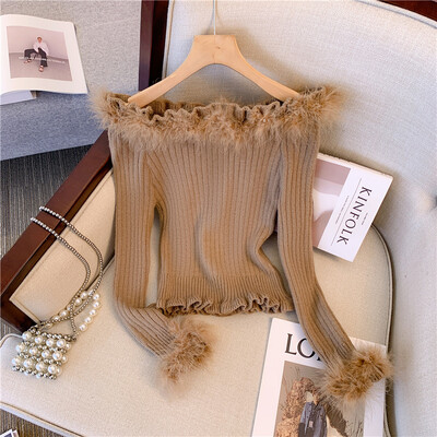 Rudens ziema sieviete Gjaru Mori Meitene korejiešu džemperis ar slīpu kakla džemperi ar garām piedurknēm Puloveri 2000. gadu estētiskā vintage trikotāža