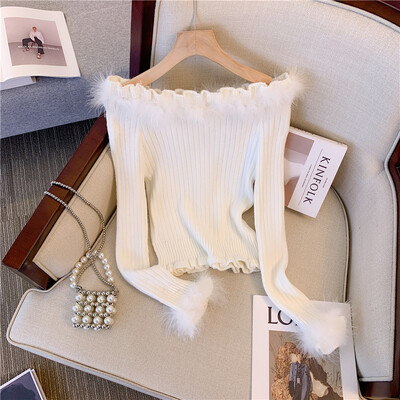 Rudens ziema sieviete Gjaru Mori Meitene korejiešu džemperis ar slīpu kakla džemperi ar garām piedurknēm Puloveri 2000. gadu estētiskā vintage trikotāža