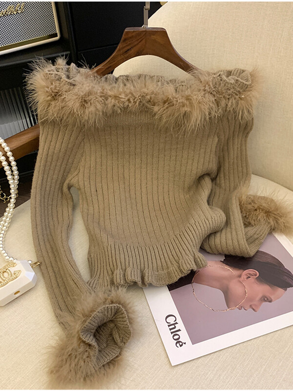 Rudens ziema sieviete Gjaru Mori Meitene korejiešu džemperis ar slīpu kakla džemperi ar garām piedurknēm Puloveri 2000. gadu estētiskā vintage trikotāža