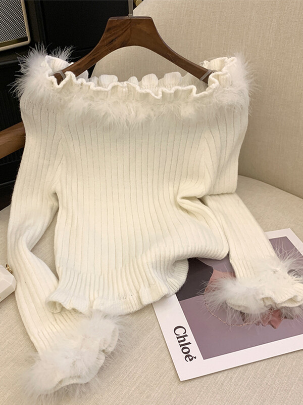 Rudens ziema sieviete Gjaru Mori Meitene korejiešu džemperis ar slīpu kakla džemperi ar garām piedurknēm Puloveri 2000. gadu estētiskā vintage trikotāža