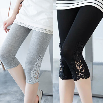 Női Nyári Üres Csipke Stretch Leggings Sport Fitness Skinny Pants Crop 3/4 Hossz Leggings Capris Cropped modális nadrág