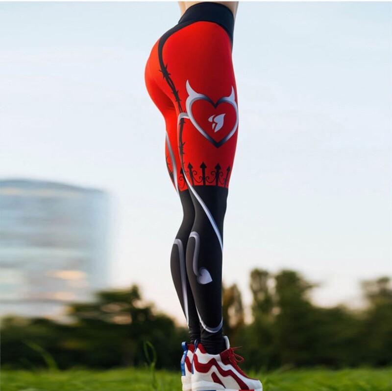 Sirds apdruka Running stretch Slim bikses Mīksti un ērti sieviešu legingi ar augstu vidukli