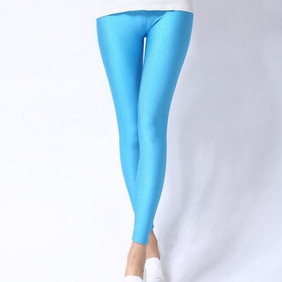 Neon Leggings Push Up Fitness Leggin Summer Workout Elastic Stretch Shiny Skinny Pantaloni Femei