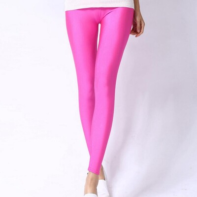 Neon Leggings Push Up Fitness Leggin Summer Workout Elastic Stretch Shiny Skinny Pantaloni Femei
