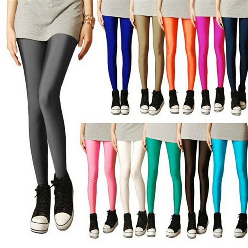 Neon Leggings Push Up Fitness Leggin Summer Workout Elastic Stretch Shiny Skinny Pantaloni Femei