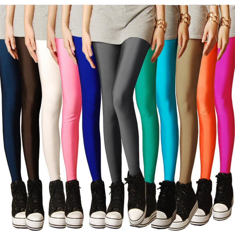 Neon Leggings Push Up Fitness Leggin Summer Workout Elastic Stretch Shiny Skinny Pantaloni Femei
