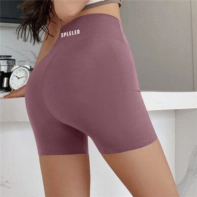 Pantaloni scurti de sport cu ridicare de șold de vară, cu buzunare, pentru femei, sală de fitness, ciclism, colanți push-up, pantaloni fără sudură cu talie înaltă