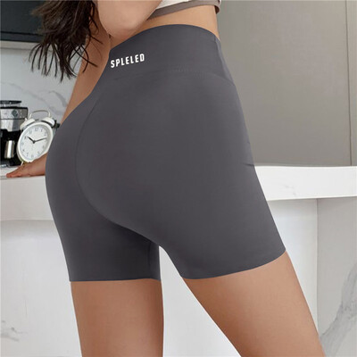 Pantaloni scurti de sport cu ridicare de șold de vară, cu buzunare, pentru femei, sală de fitness, ciclism, colanți push-up, pantaloni fără sudură cu talie înaltă