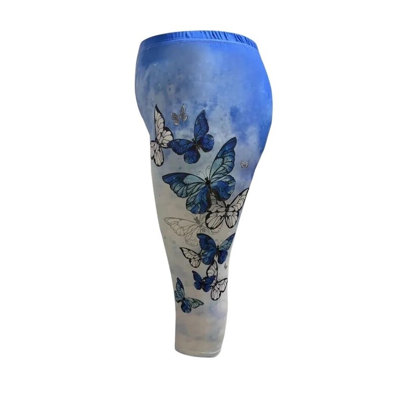 Uske ležerne tajice s rastezljivim elastičnim uzorkom leptira u struku, ženske kapri hlače