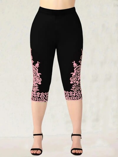 Nyomtatott elasztikus derekú karcsú, alkalmi leggings capri nadrág nőknek