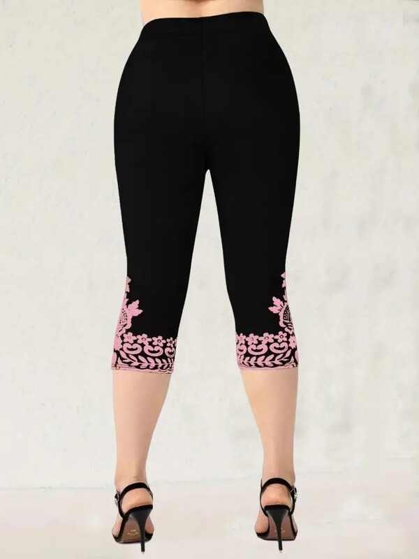 Apdrukas elastīgs elastīgs jostasvietas plānās ikdienas legingi capri bikses sievietēm