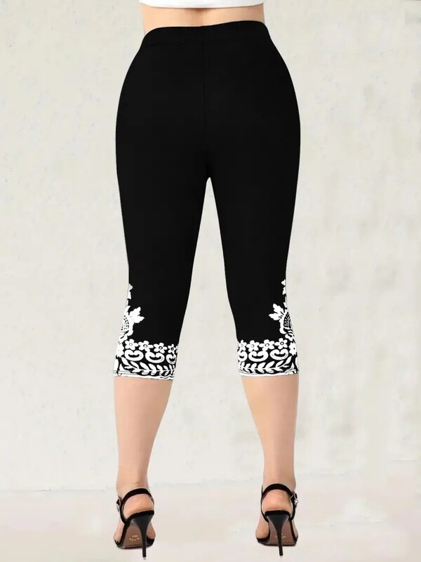 Apdrukas elastīgs elastīgs jostasvietas plānās ikdienas legingi capri bikses sievietēm