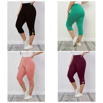 Pantaloni strânși pentru femei cu talie înaltă și cu elastic înalt, mărimi mari S-8XL, de vară, de culoare uni, pantaloni tăiați yoga eleganti