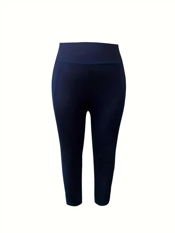 Liela izmēra 1XL-5XL Sieviešu vasaras vienkrāsainas kabatas slaidas ar augstu vidukli Universālas bikses Elastīgas Ērtas legingi Apgrieztas bikses