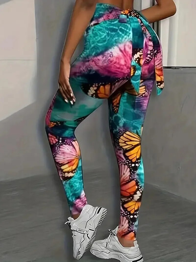 Ljetne ženske odjeće tajice veće veličine s printom leptira na stražnjem dijelu struka ležerne sportske fitness joga tajice visokog struka