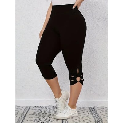 Pantaloni strânși pentru femei cu talie înaltă și cu elastic înalt de vară, mărimi mari, pantaloni de yoga eleganti, de culoare uni, pantaloni tăiați