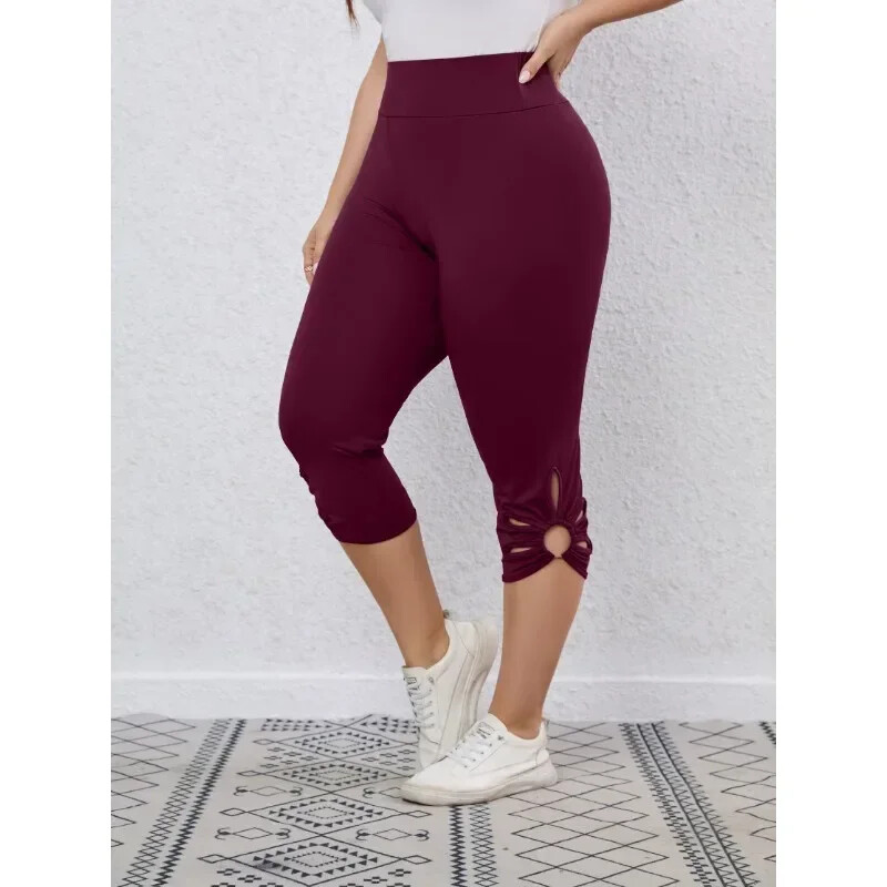 Pantaloni strânși pentru femei cu talie înaltă și cu elastic înalt de vară, mărimi mari, pantaloni de yoga eleganti, de culoare uni, pantaloni tăiați