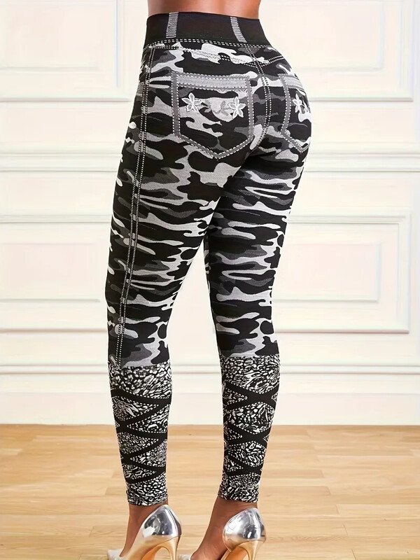 Ženske plus veličine 1XL-5XL ležerne tajice Ženske modne uske elastične tajice visokog struka s printom