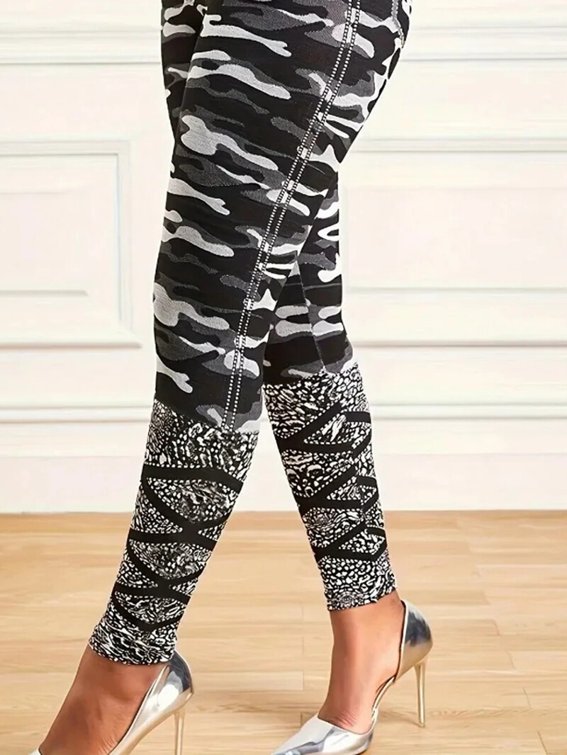 Ženske plus veličine 1XL-5XL ležerne tajice Ženske modne uske elastične tajice visokog struka s printom