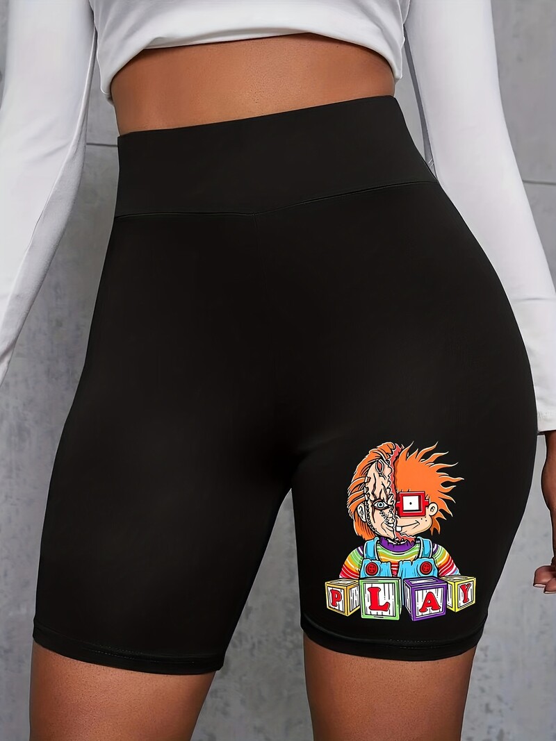 Nagy méretű női alkalmi rövidnadrág, nyári plusz rajzfilm figuranyomtatás, magas emelkedés, nagy rugalmasságú rövidnadrág Sport leggings