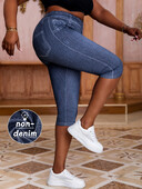 Ženske capri tajice veće veličine u uzorku imitacije trapera za modernu i ležernu odjeću Visoka rastezljivost za aktivne kratke hlače