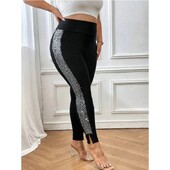 Ženske 1XL-5XL veće veličine, elegantne jednobojne rastezljive tajice, modne uske hlače sa šljokicama sa strane, ženske odjeće