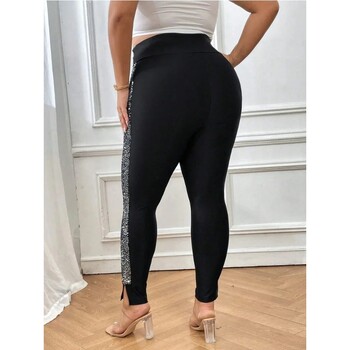 Γυναικείο 1XL-5XL Plus Size Κομψό μονόχρωμο Stretch κολάν μόδας με πούλιες πλάγια ραφή Slim παντελόνι Γυναικεία ρούχα