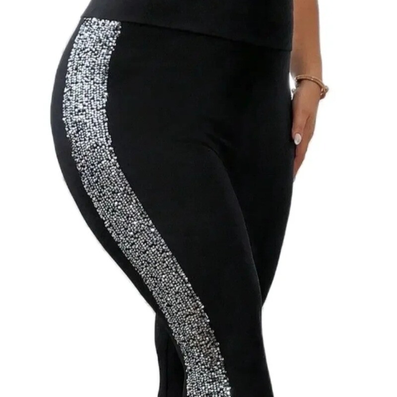 Ženske 1XL-5XL veće veličine, elegantne jednobojne rastezljive tajice, modne uske hlače sa šljokicama sa strane, ženske odjeće