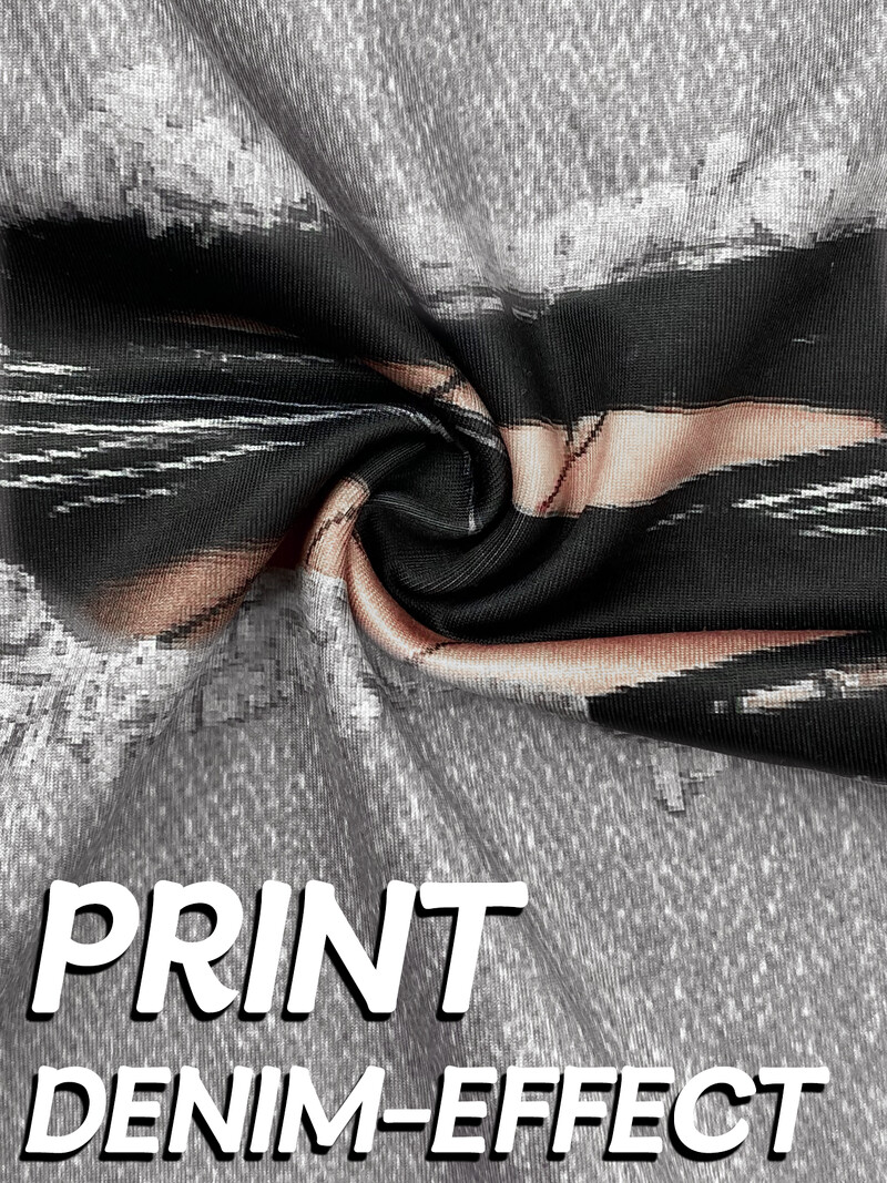 Liela izmēra sieviešu legingi, imitācijas džinsa apdruka, viltus atloku kabatas bikses raksts.