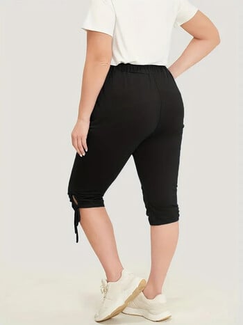 Plus Size 1XL-5XL Γυναικείο κορδόνι για ελαφρύ Stretch Fitness Παντελόνι Capri με τσέπες Μινιμαλιστικό μοντέρνο άνετο κολάν