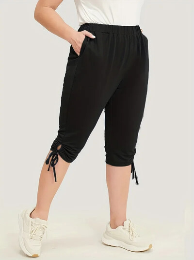 Plus Size 1XL-5XL Pantaloni Capri de fitness ușor elastici pentru femei cu snur cu buzunare Minimalist la modă Jambiere confortabile