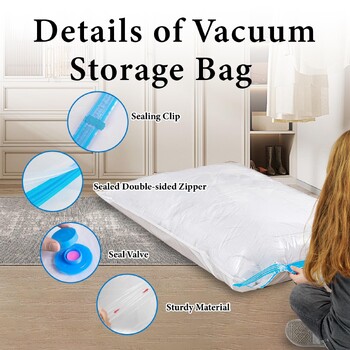 5 Pack Vacuum Storage Bags, Space Saver Bags Compression for Comforters and Blankets, Sealer Clothes Travel Packing Organizer