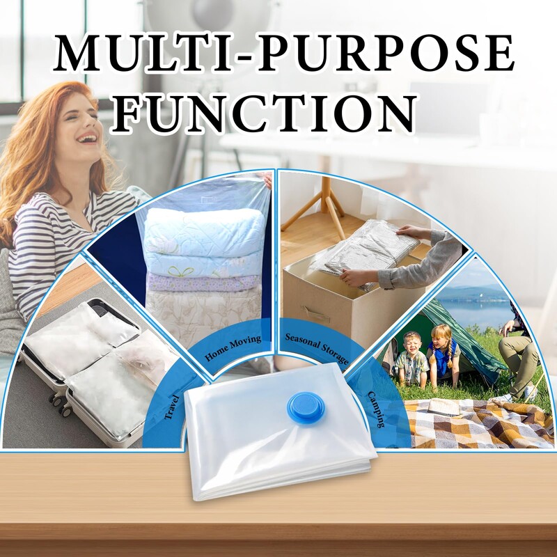 5 supakuokite vakuuminius laikymo maišelius, erdvę taupančius maišelius, kompresinius antklodės ir antklodes, sandarinančius drabužius kelionių pakavimo tvarkykles