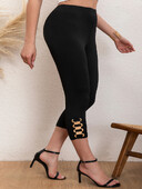 Elegantas liela izmēra sieviešu kapri bikses ar elegantu metāla ķēdes detaļu, augstas elastības, modernas, masīvas bikses līdz ikru vidum