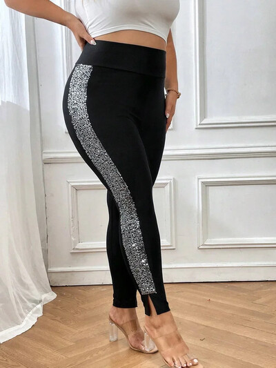 Pantaloni strânși elastici, eleganti, de toamnă, mărimi mari, paiete la modă, cusături laterale slim fit și pantaloni de slăbit