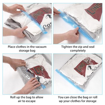 5 συσκευασίες Roll-up Storage Bags, Travel Compression Bags Επαναχρησιμοποιήσιμες τσάντες Space Saver Bags Τσάντες αποθήκευσης κενού για οργάνωση ρούχων