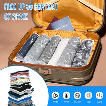 5 συσκευασίες Roll-up Storage Bags, Travel Compression Bags Επαναχρησιμοποιήσιμες τσάντες Space Saver Bags Τσάντες αποθήκευσης κενού για οργάνωση ρούχων