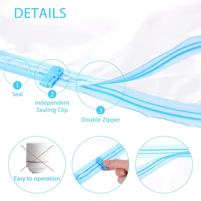 5 pakas Sarullējami uzglabāšanas maisiņi, ceļojumu kompresijas maisiņi Atkārtoti lietojami vietu taupīšanas maisiņi Vakuuma glabāšanas maisiņi apģērbu organizatoram