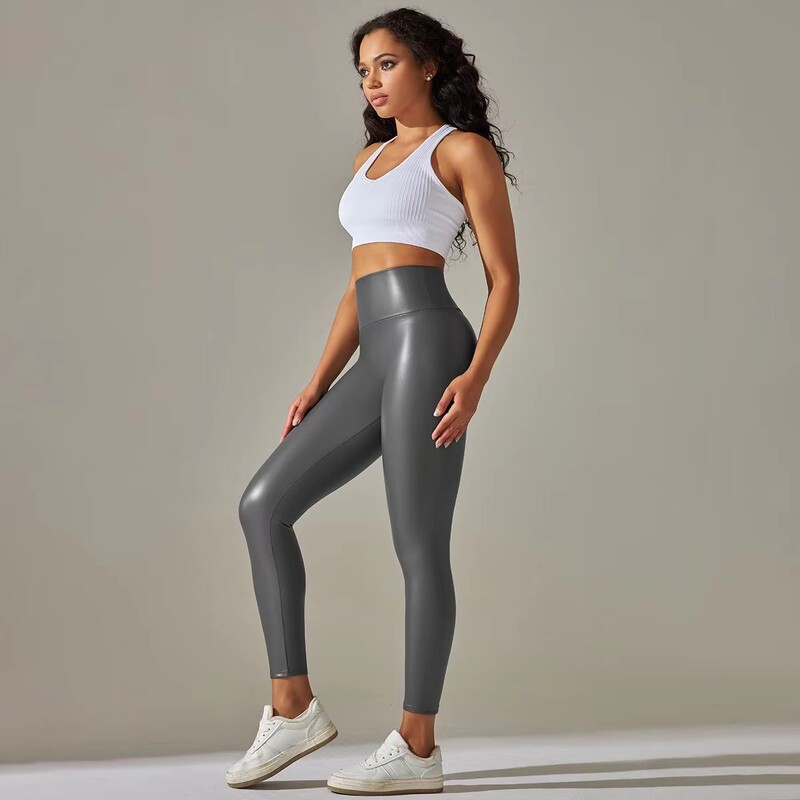 Proljetne modne PU kožne hlače 2024. Ženske višebojne kožne tajice visokog struka Jesenske elastične uske uske seksi hlače