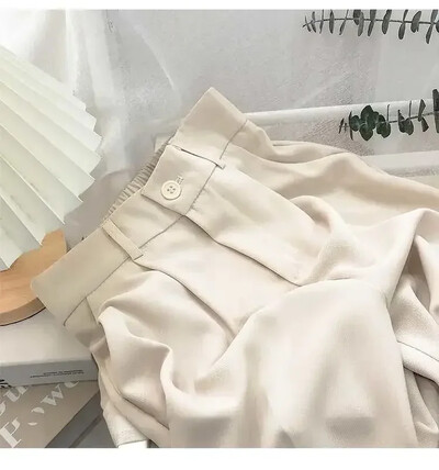 Modni elastični odijelo s visokim strukom, ženske hlače, proljeće 2024., ležerne široke ravne crne hlače, uredske ženske Nine Points Streetwear