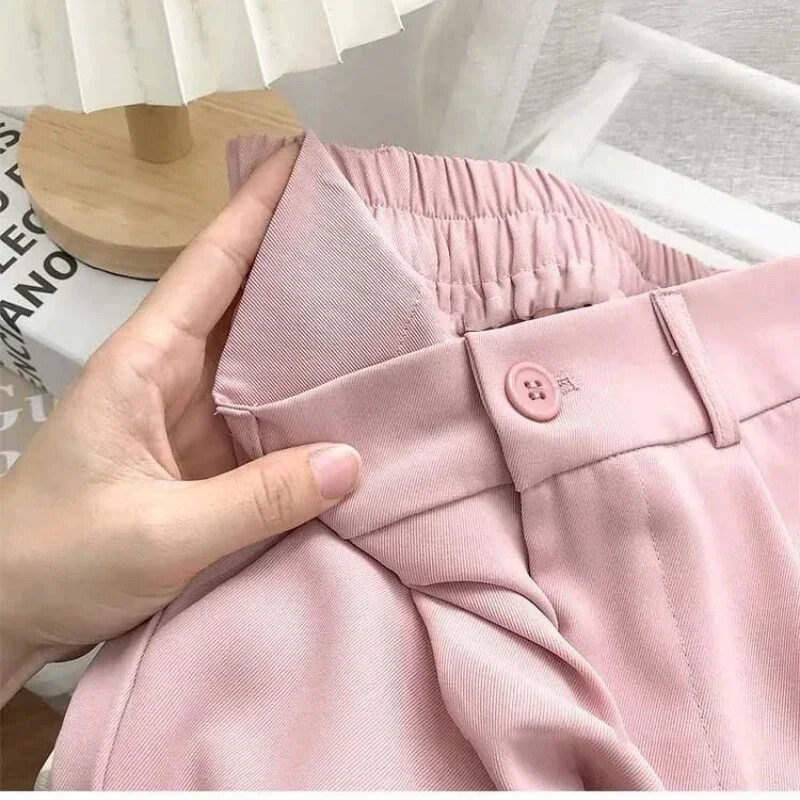 Modni elastični odijelo s visokim strukom, ženske hlače, proljeće 2024., ležerne široke ravne crne hlače, uredske ženske Nine Points Streetwear