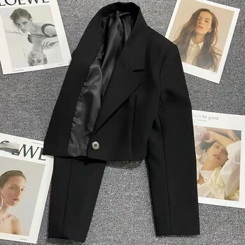 Xpqbb Black Cropped Blazers Woman Trend 2024 Νέο γυναικείο σακάκι με οδοντωτό γιακά, κορεάτικο παλτό με μονό κουμπί