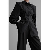 MEXZT Y2K Crne košulje Ženske gotičke harajuku bluze s patentnim zatvaračem dugih rukava Uredske ženske modne korejske elegantne tunike Chic Topovi Novo