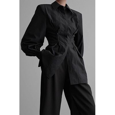 MEXZT Y2K Crne košulje Ženske gotičke harajuku bluze s patentnim zatvaračem dugih rukava Uredske ženske modne korejske elegantne tunike Chic Topovi Novo