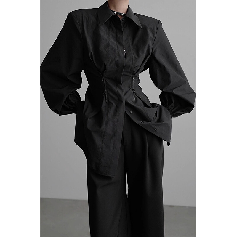 MEXZT Y2K Crne košulje Ženske gotičke harajuku bluze s patentnim zatvaračem dugih rukava Uredske ženske modne korejske elegantne tunike Chic Topovi Novo