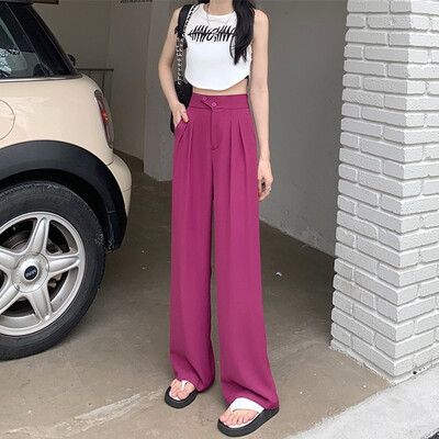 Preklopne ravne široke ležerne jednobojne hlače širokih džepova okomitih dugih hlača Uredska ženska odjeća ljetna francuska elegantna